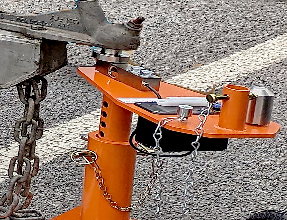 Portable tow ball weight scale. Measuring the weight of the tow ball force from the caravan to the tow vehicle