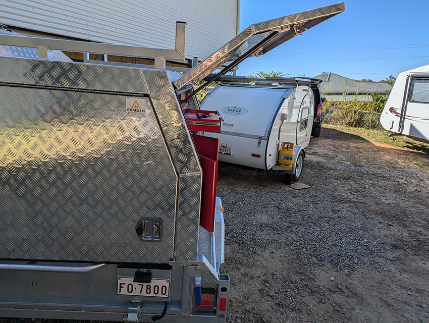 Photo of repairs and maintenance to a Ridge Teardrop Camper in Worongary, Gold Coast Qld.
